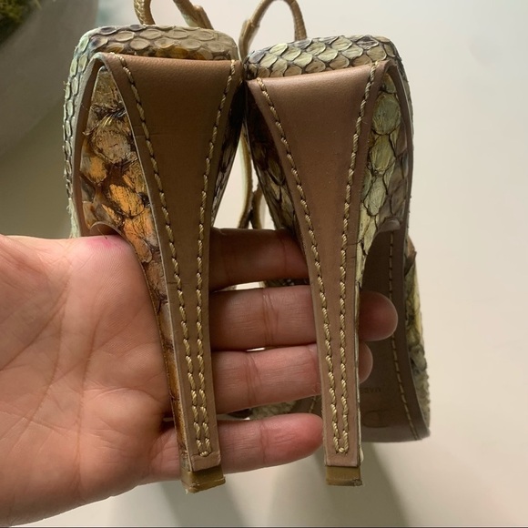 Vintage Christian Dior python square toe Jeweled gold sling back stiletto - Picture 11 of 16